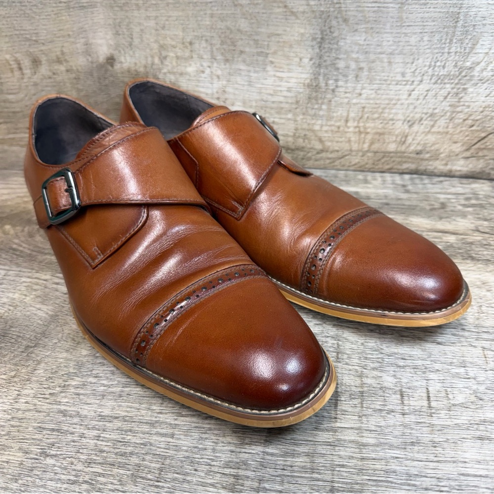 Stacy Adams Desmond Shoes Cap Toe Monk Strap Cognac Leather 25162-221 Size 12